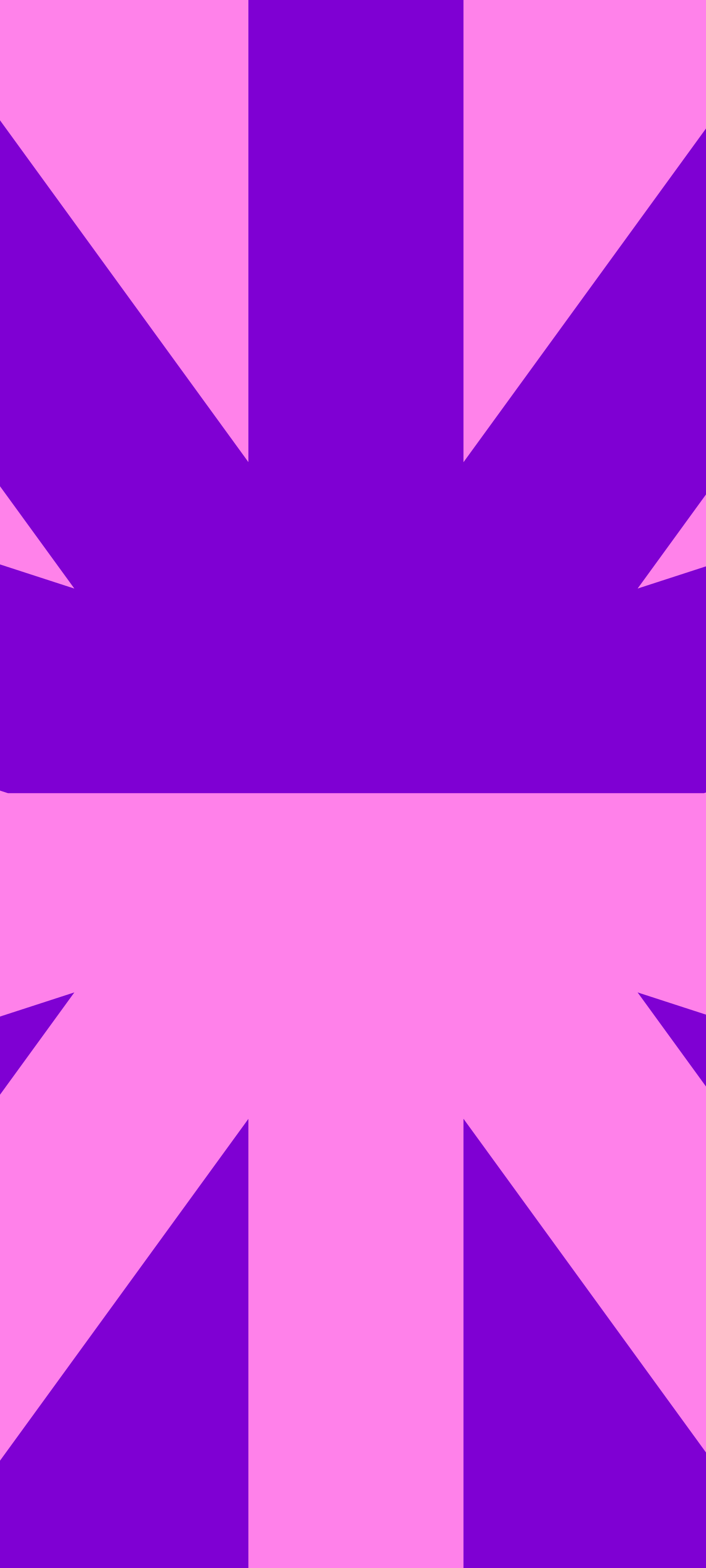 A mobile wallpaper of a tohuwhetū, the top half of purple on a pink background and the bottom half of a pink on a purple background.