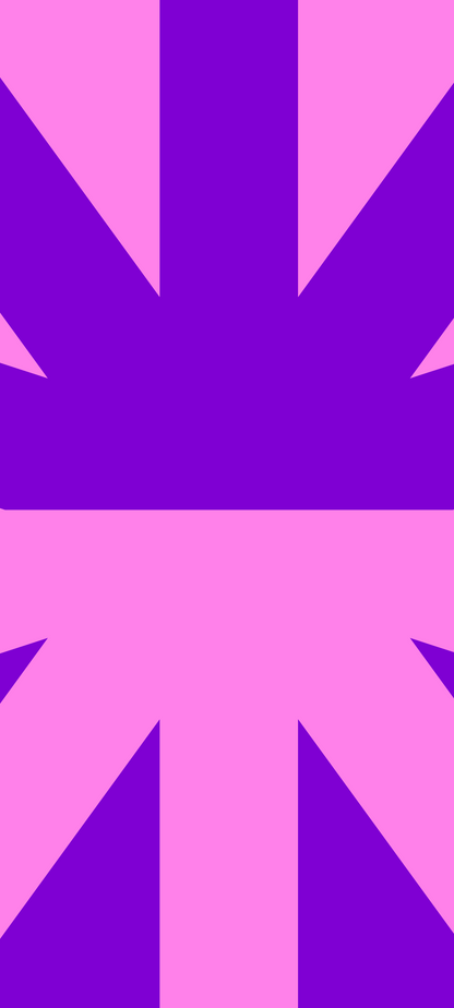 A mobile wallpaper of a tohuwhetū, the top half of purple on a pink background and the bottom half of a pink on a purple background.