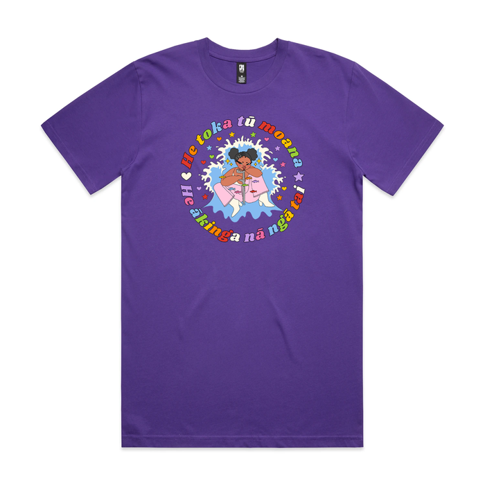 'He toka tū moana, He ākinga nā ngā tai' Purple Tee by Te Atarua Davis